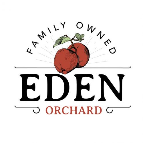 Illustrated apple logo with family owned orchard business