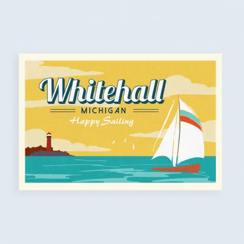 vintage location postcards with water and sailboat print