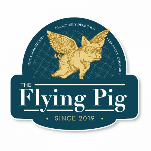 Gold flying pig packaging design label prototype