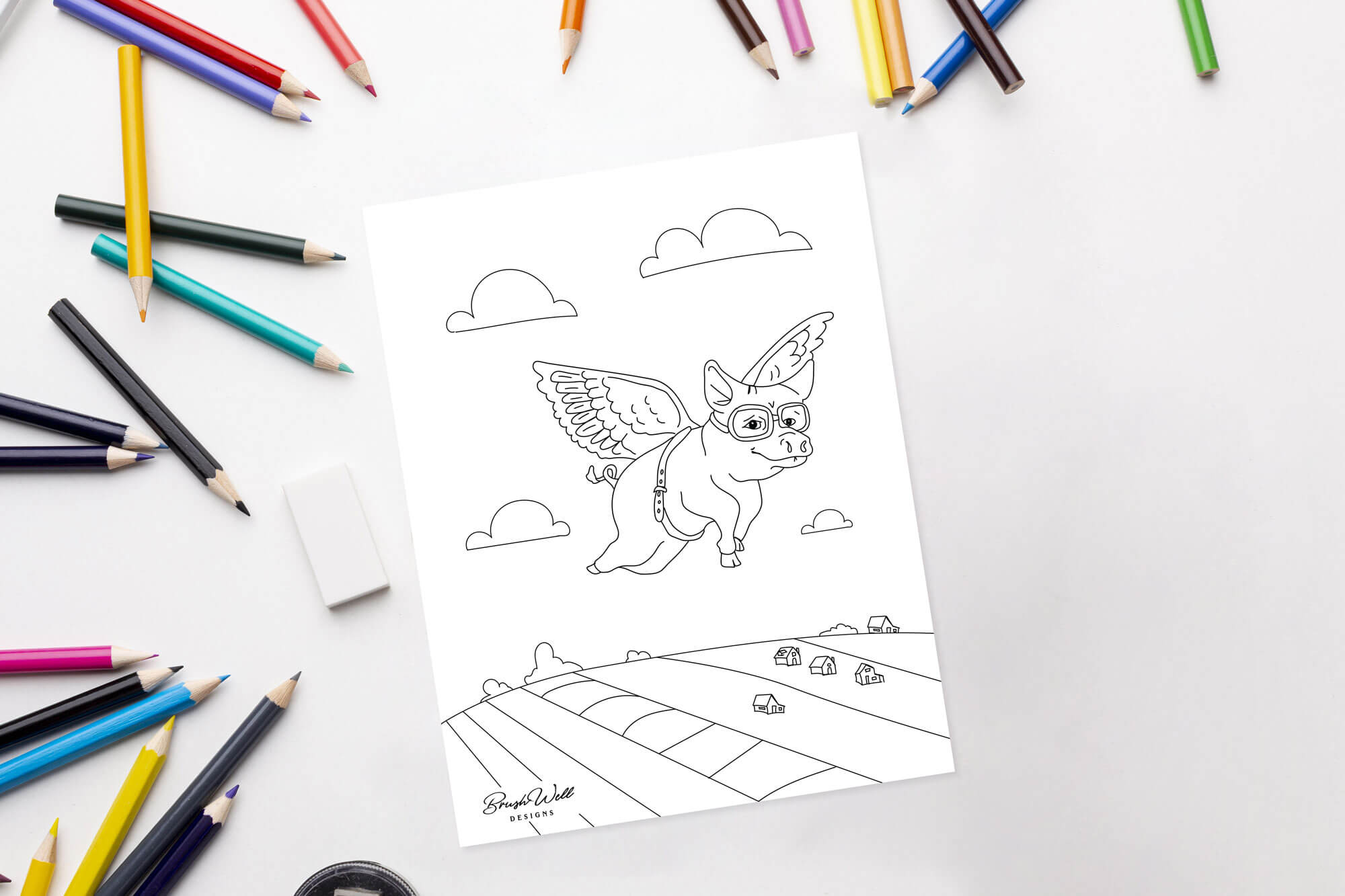 Free Flying Pig Coloring Page Download